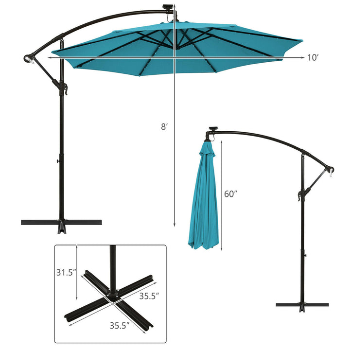 10ft Solar Patio Umbrella Outdoor Offset Hanging Umbrella w/ 40 LED Lights Image 4