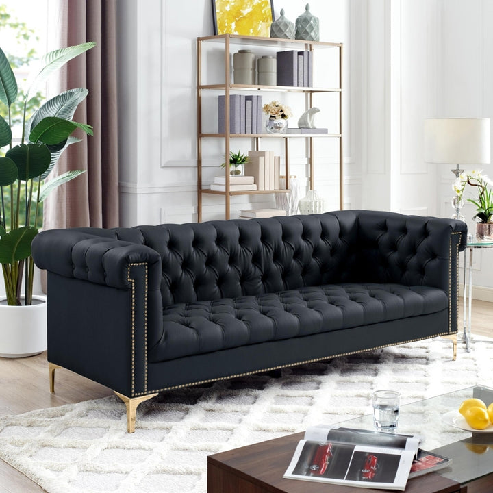 Steffi Leather Chesterfield Sofa-Silver Metal Legs-Button Tufted-Nailhead Trim-Modern-Livingroom-Inspired Home Image 8