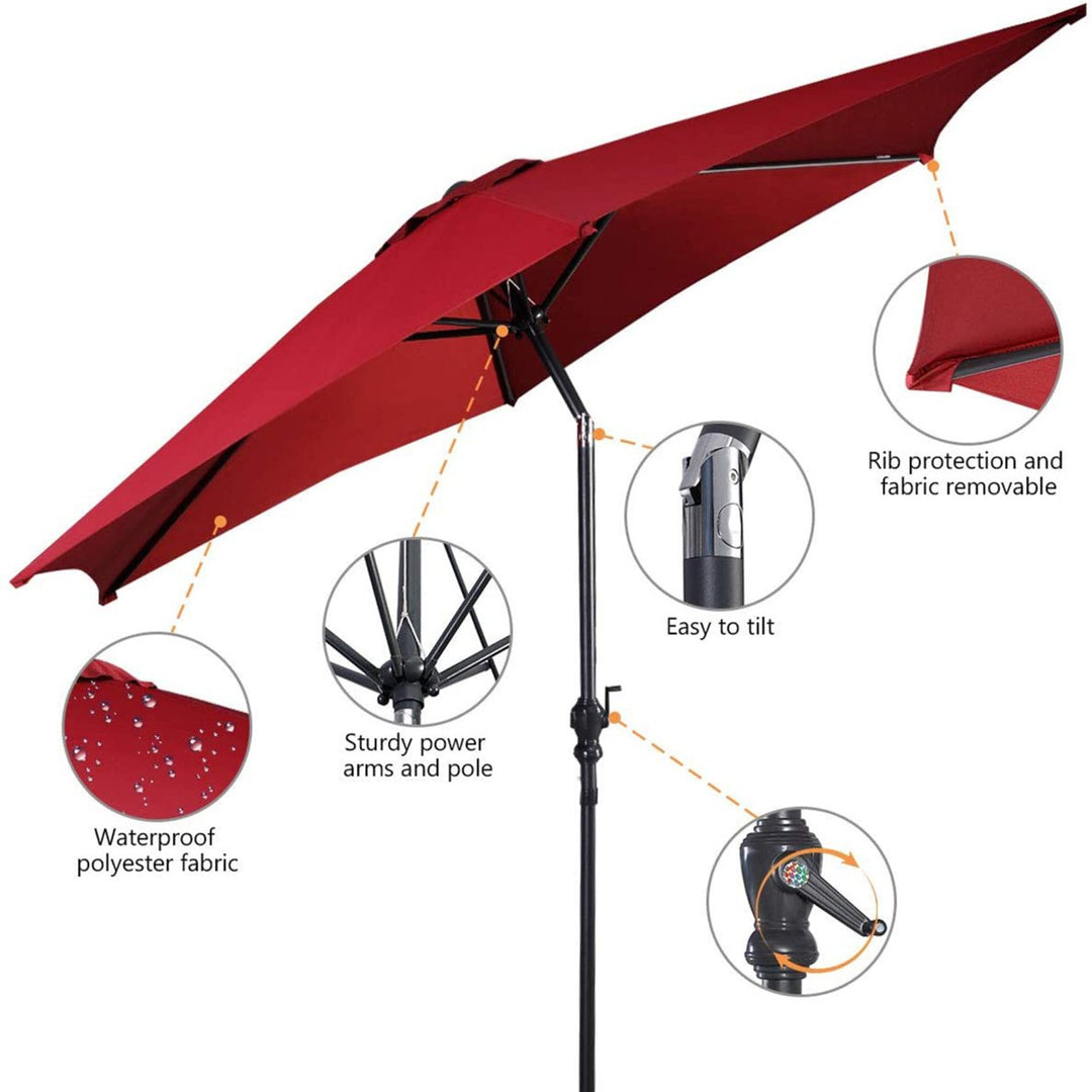 9 Ft Patio Table Market Umbrella Yard Outdoor w/ Heavy-duty Umbrella Base Image 2