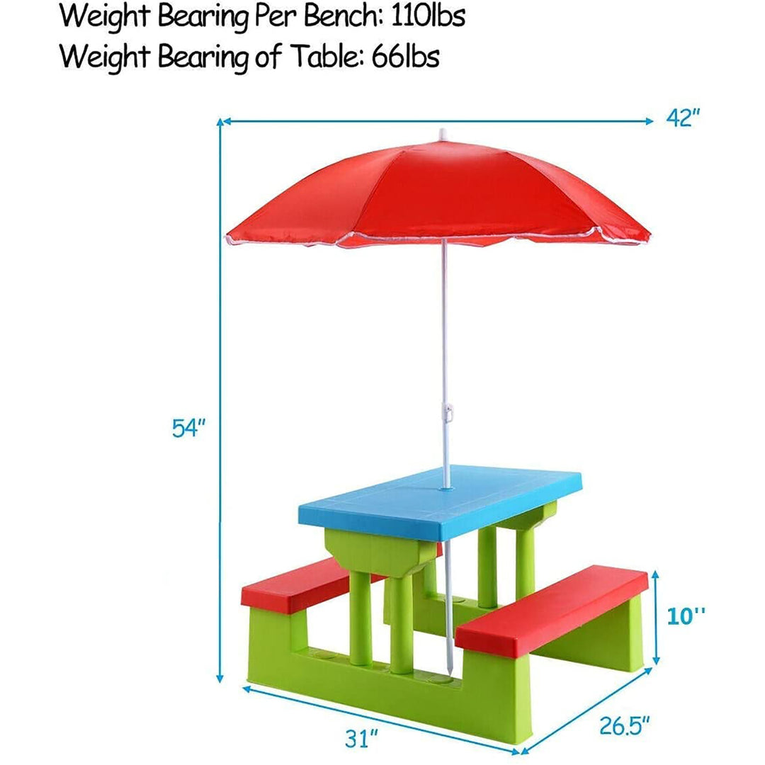 4 Seat Kids Picnic Table w/Umbrella Garden Yard Folding Children Bench Outdoor Image 7