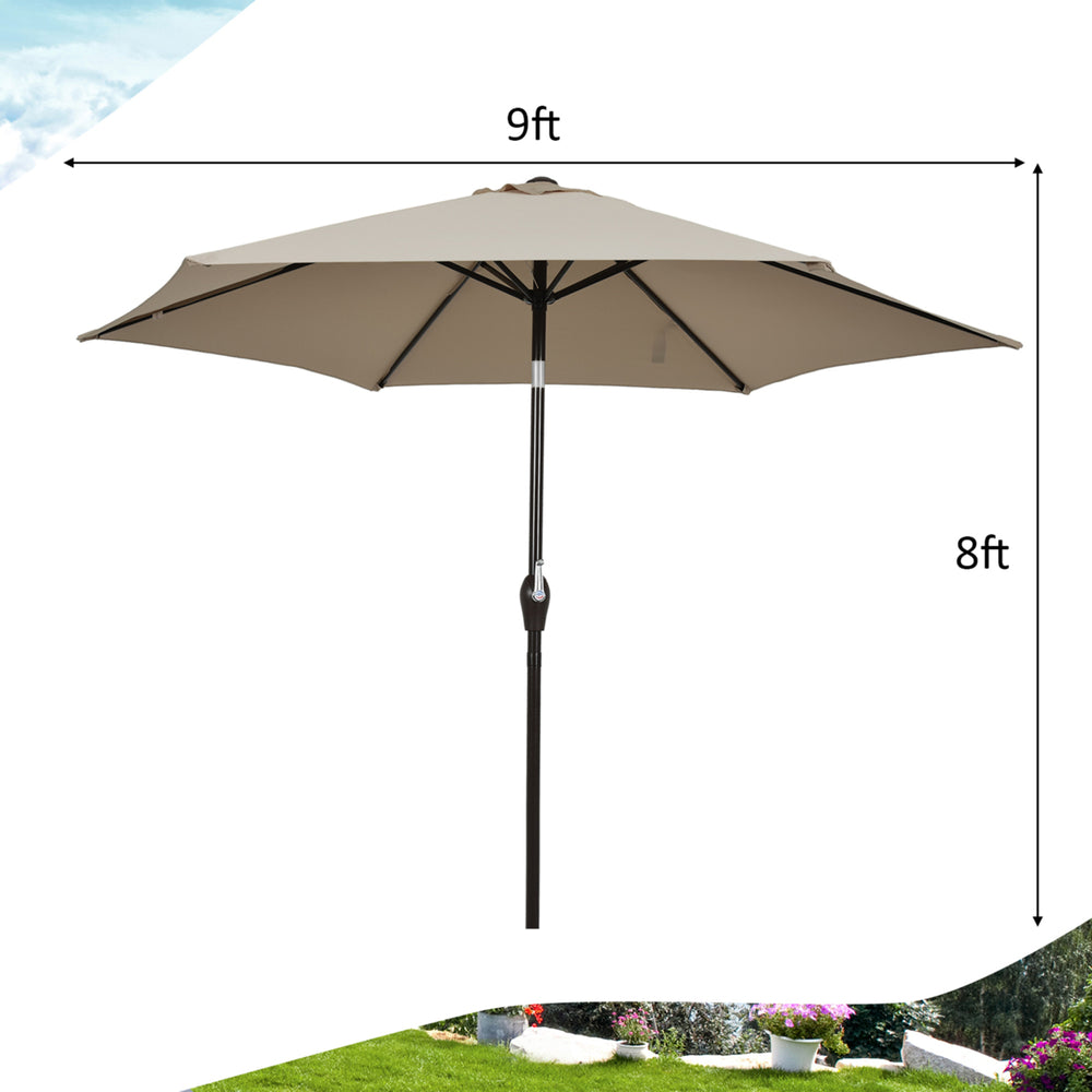 9 ft Outdoor Patio Market Table Umbrella Garden Yard w/ Crank 6 Ribs Image 2