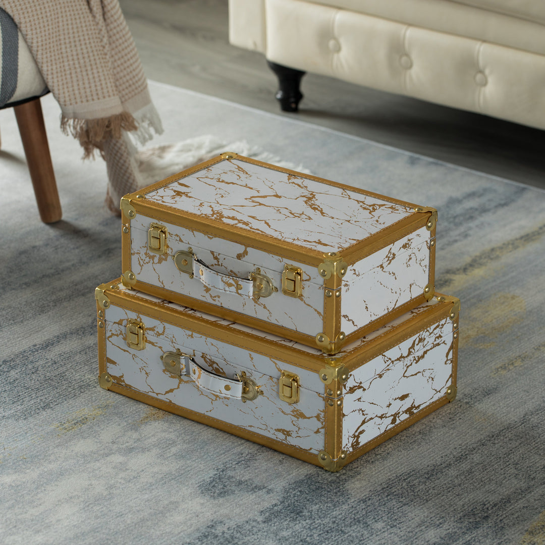 Luxury White Gold Marble Suitcase Set of 2 Decorative Storage Hand Luggage Image 2