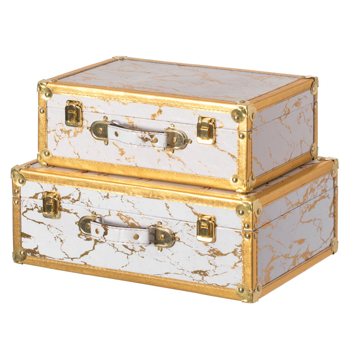 Luxury White Gold Marble Suitcase Set of 2 Decorative Storage Hand Luggage Image 1