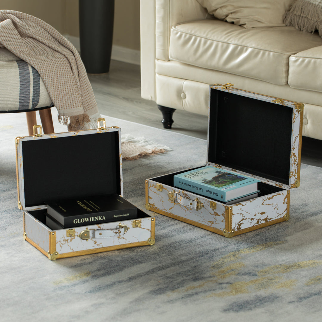 Luxury White Gold Marble Suitcase Set of 2 Decorative Storage Hand Luggage Image 6