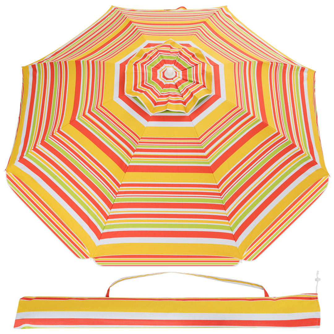 6.5Ft Beach Umbrella w/ Tilt Mechanism Sand Anchor Carrying Bag Image 3