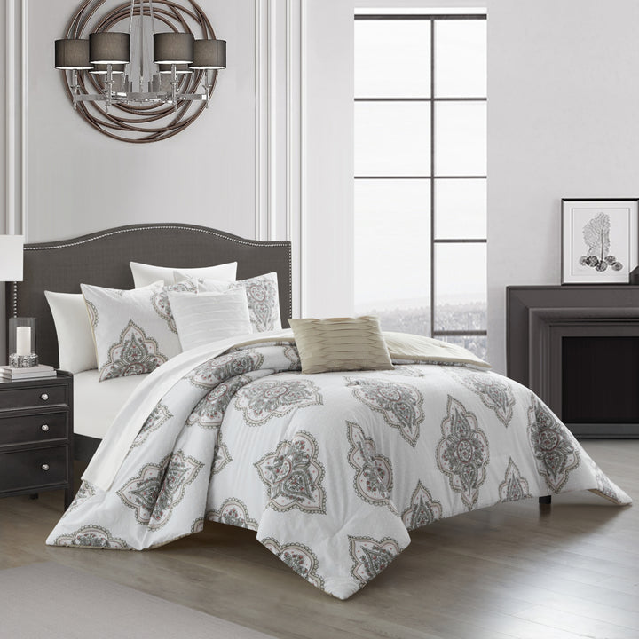 Paacey 5 or 9 Piece Cotton Jacquard Comforter Set Medallion Embroidered Bedding Image 4