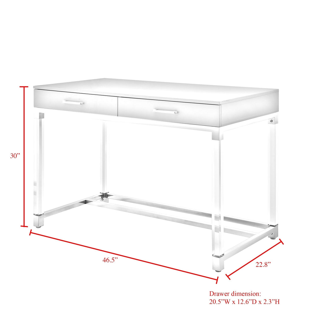 Jerome Writing Desk High Gloss Acrylic Legs Metal Base 46.5 Inch Modern Design Image 12