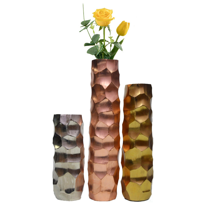 Set of 3 Modern Metal Honeycomb Design Table Vases for Dining Room Decor Image 1