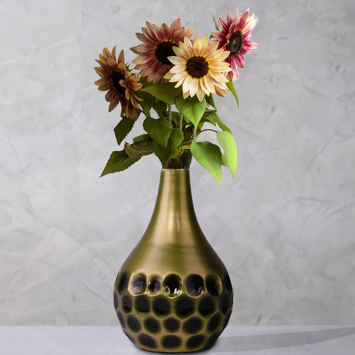 Modern Teardrop Metal Flower Vase Black Honeycomb 9" for Image 3