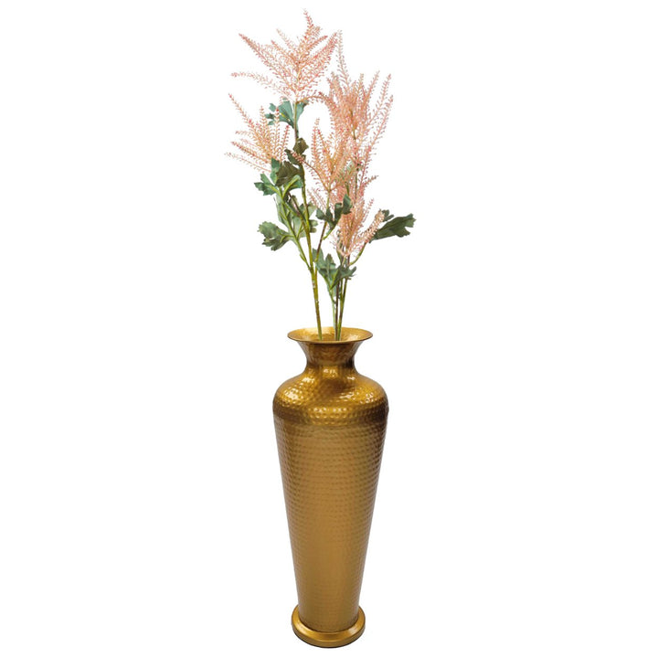 Modern Gold Metal Hammered Floor Vase 23-Inch Tall Trumpet Shape Decor Image 1