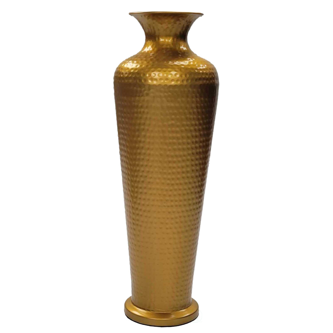 Modern Gold Metal Hammered Floor Vase 23-Inch Tall Trumpet Shape Decor Image 3