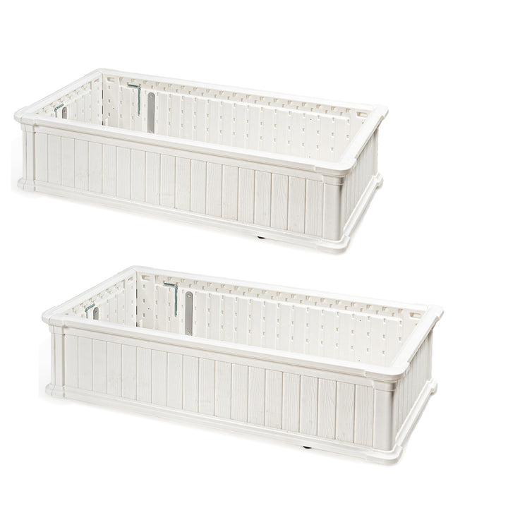 2 PCS Raised Garden Bed Rectangle Plant Box Planter Flower Vegetable White Image 1