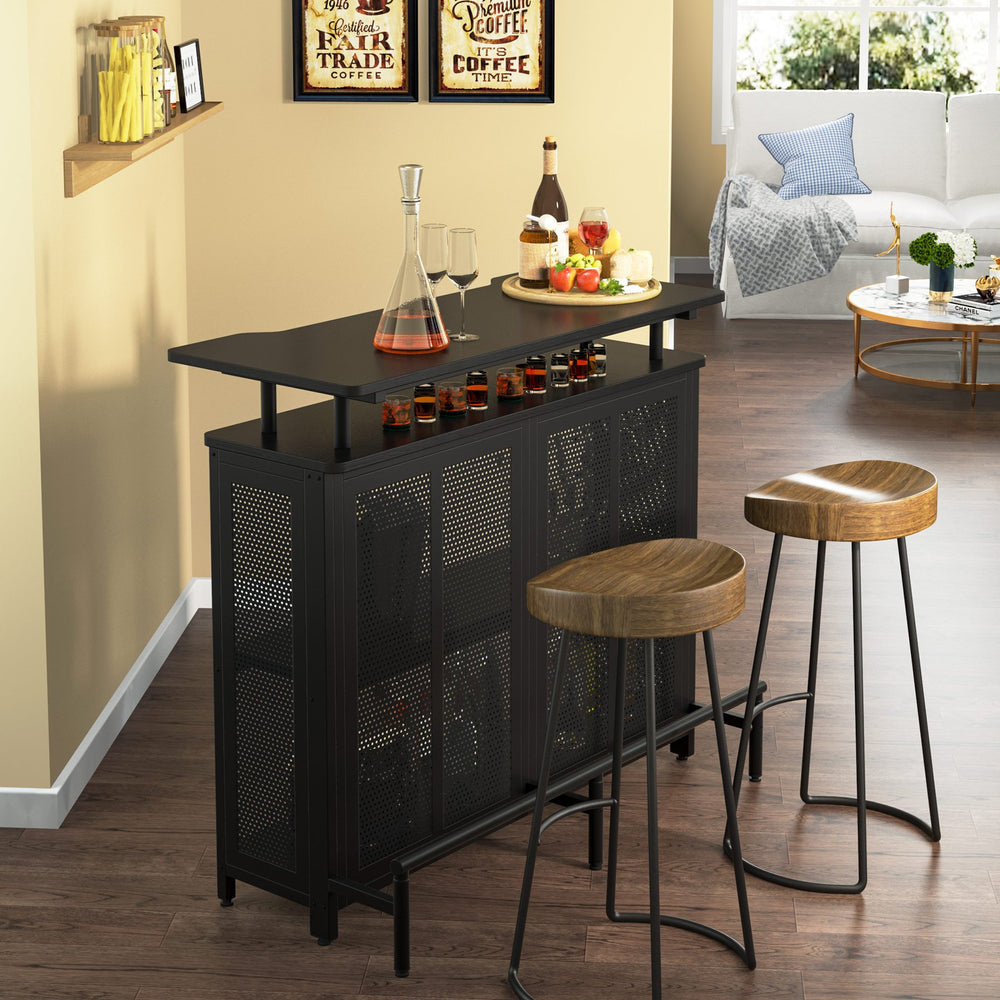 Tribesigns Home Bar Unit, 3 Tier Liquor Bar Table with Stemware Racks and Wine Storage Shelves, Wine Bar Cabinet Mini Image 2