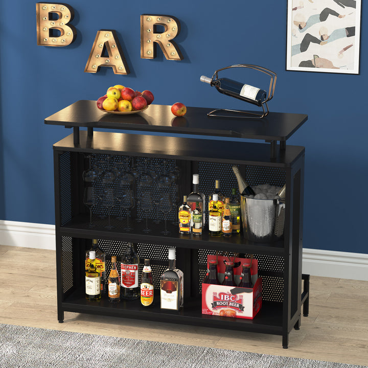 Tribesigns Home Bar Unit, 3 Tier Liquor Bar Table with Stemware Racks and Wine Storage Shelves, Wine Bar Cabinet Mini Image 3