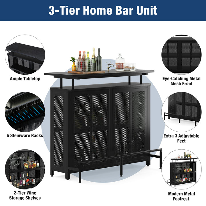 Tribesigns Home Bar Unit, 3 Tier Liquor Bar Table with Stemware Racks and Wine Storage Shelves, Wine Bar Cabinet Mini Image 4