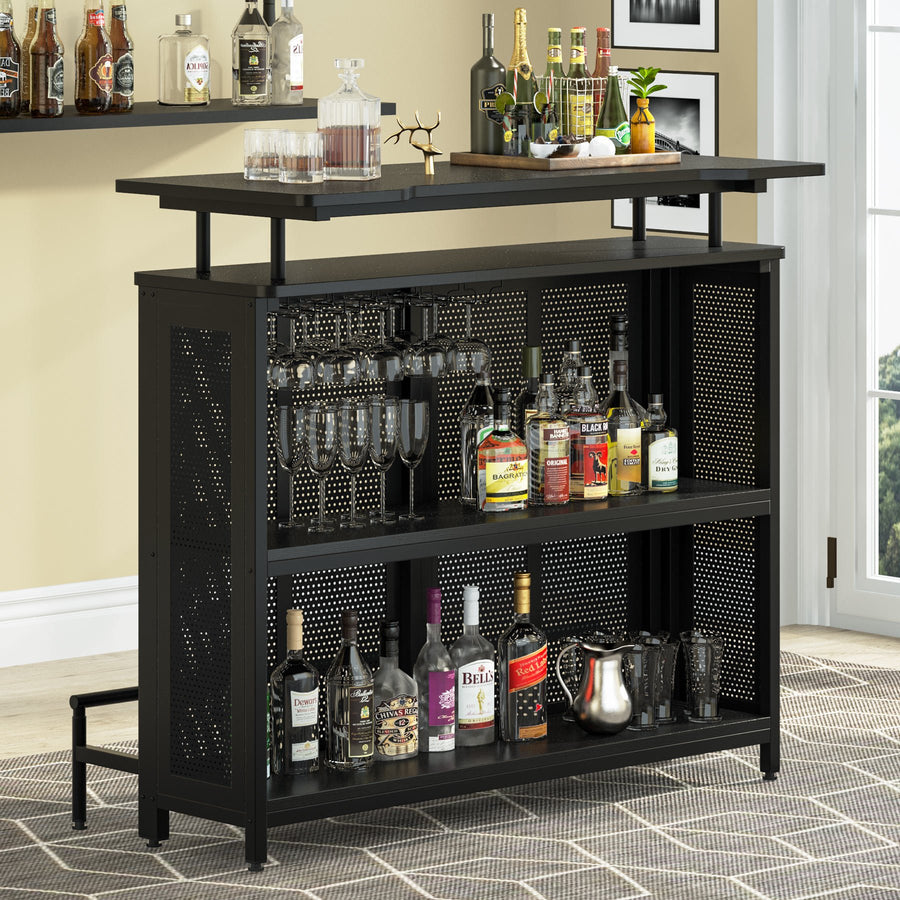 Tribesigns Home Bar Unit, 3 Tier Liquor Bar Table with Stemware Racks and Wine Storage Shelves, Wine Bar Cabinet Mini Image 1