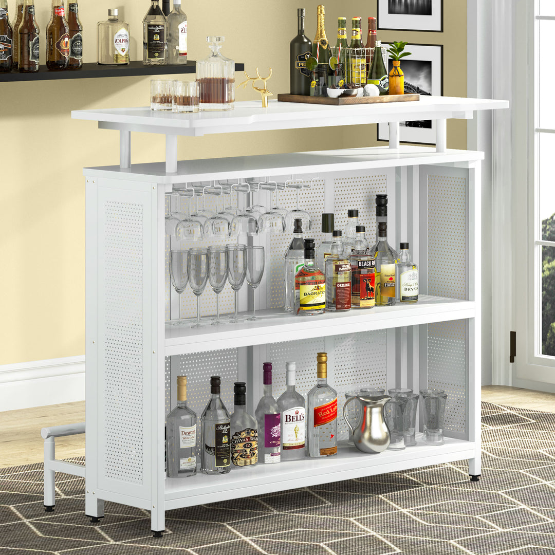 Tribesigns Home Bar Unit, 3 Tier Liquor Bar Table with Stemware Racks and Wine Storage Shelves, Wine Bar Cabinet Mini Image 5