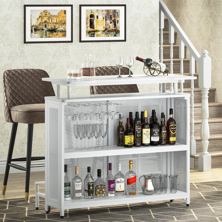 Tribesigns Home Bar Unit, 3 Tier Liquor Bar Table with Stemware Racks and Wine Storage Shelves, Wine Bar Cabinet Mini Image 6