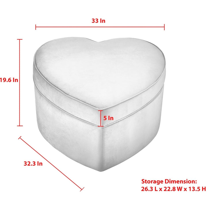 Ramses Heart Shaped Ottoman Velvet Storage Upholstered Decorative Piping 33"x32" Image 11