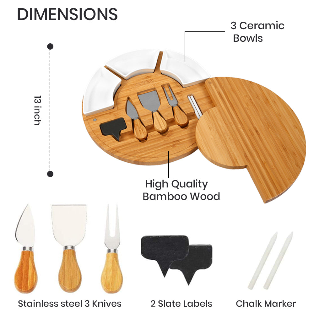 Vaiyer Bamboo Charcuterie Board Set 13 Inch with Knives Bowls Slate Labels Image 2