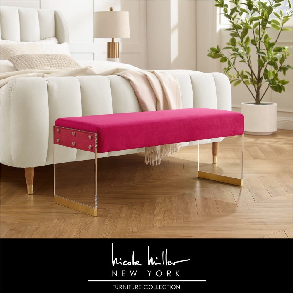Hiram Bench-Upholstered-Acrylic Base with Metal Detail-Flat Seat Image 2