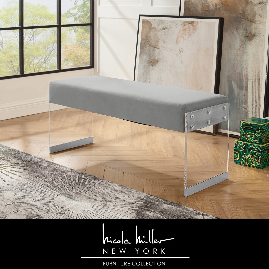 Hiram Bench-Upholstered-Acrylic Base with Metal Detail-Flat Seat Image 3