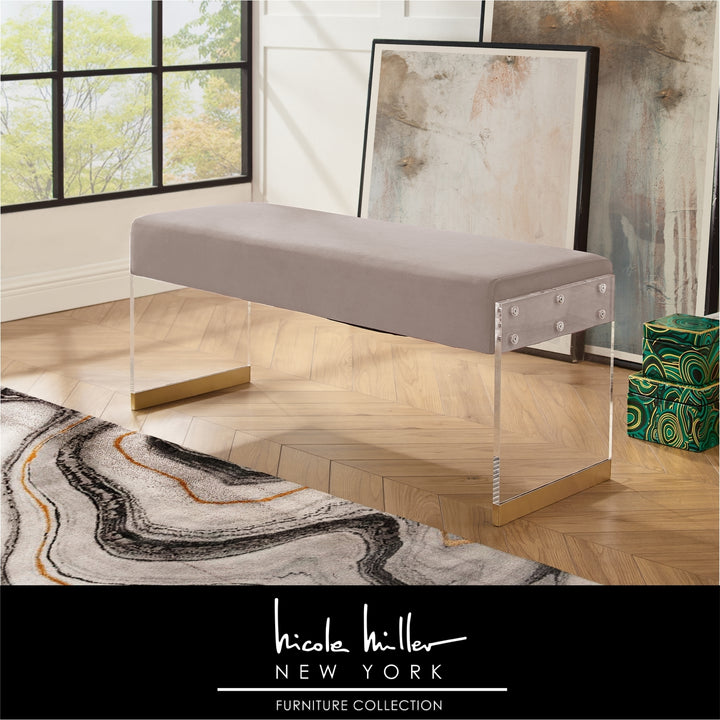 Hiram Bench-Upholstered-Acrylic Base with Metal Detail-Flat Seat Image 4