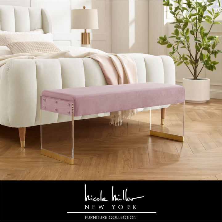 Hiram Bench-Upholstered-Acrylic Base with Metal Detail-Flat Seat Image 5