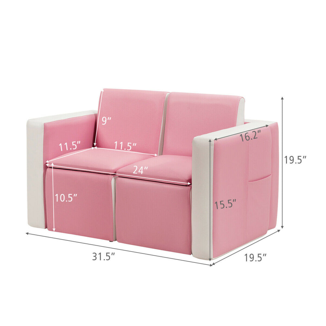 Multi-functional Kids Sofa Table Chair Set 2 Seat Couch Furniture W/Storage Box Image 9