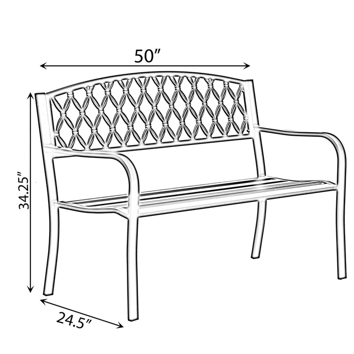 Gardenised Black Steel Park Bench 50in Cast Iron Backrest Outdoor Seating Image 6