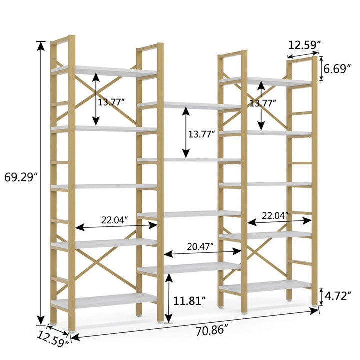 Tribesigns Triple Wide 5-Shelf Bookcase, 5 Tier Etagere Large Open Bookshelf Faux White Marble Look Shelves Wood and Image 3