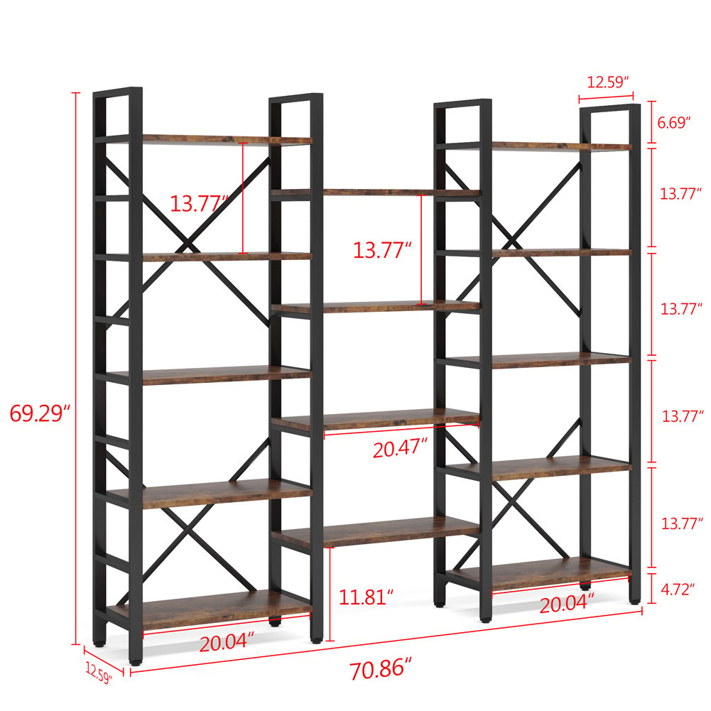 Tribesigns Triple Wide 5-Shelf Bookcase, 5 Tier Etagere Large Open Bookshelf Faux White Marble Look Shelves Wood and Image 7