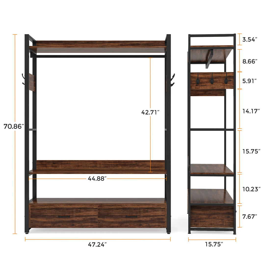 Tribesigns Freestanding Clothes Rack Shelves, Closet Organizer with Shelves Drawers and Hooks, Heavy Duty Garment Image 5