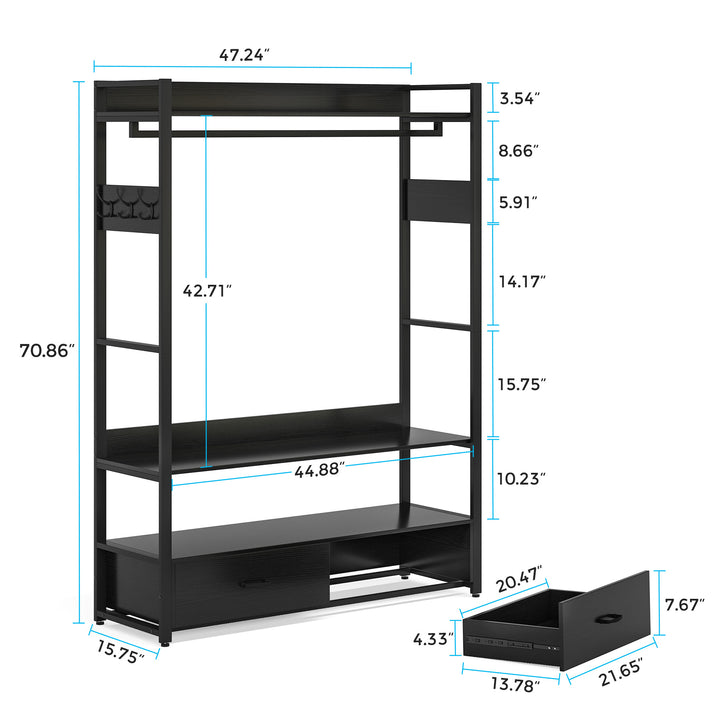 Tribesigns Freestanding Clothes Rack Shelves, Closet Organizer with Shelves Drawers and Hooks, Heavy Duty Garment Image 8