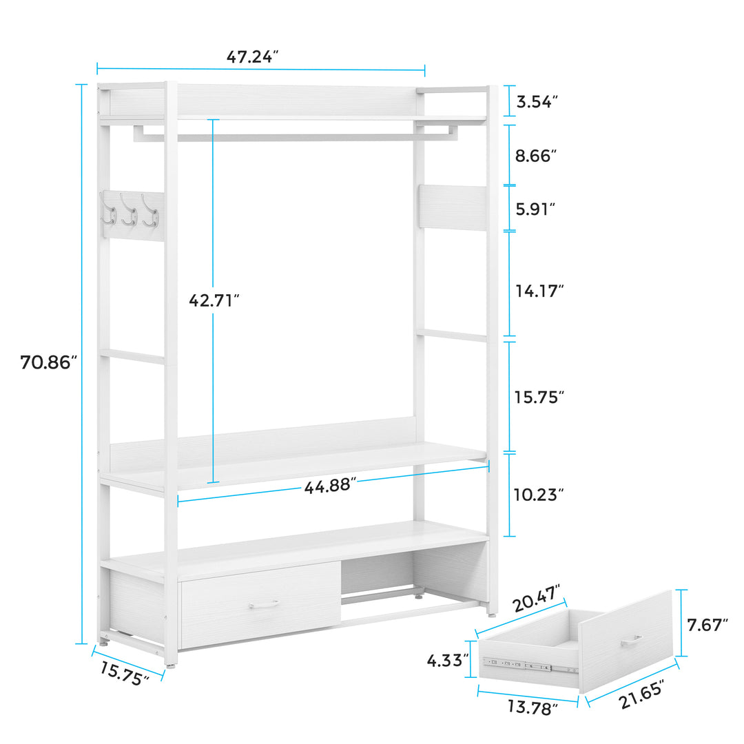 Tribesigns Freestanding Clothes Rack Shelves, Closet Organizer with Shelves Drawers and Hooks, Heavy Duty Garment Image 11