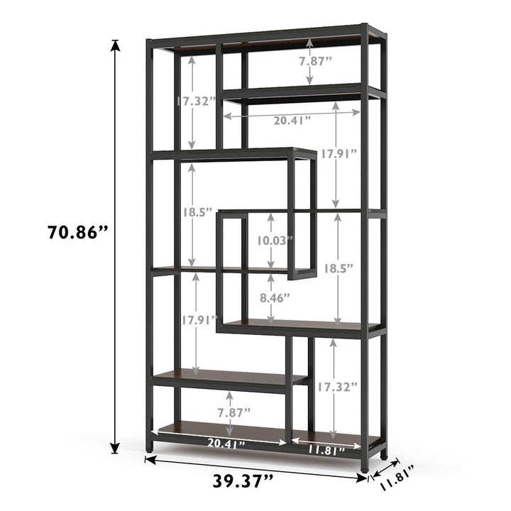 Tribesigns 8-Shelves Staggered Bookshelf, Rustic Industrial Etagere Bookcase for Office, Vintage Book Shelves Display Image 4
