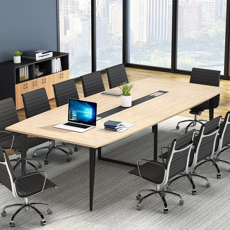 Tribesigns 8FT Conference Table Boat Shaped Modern 94.48x47.24 Inches Grommet Image 1