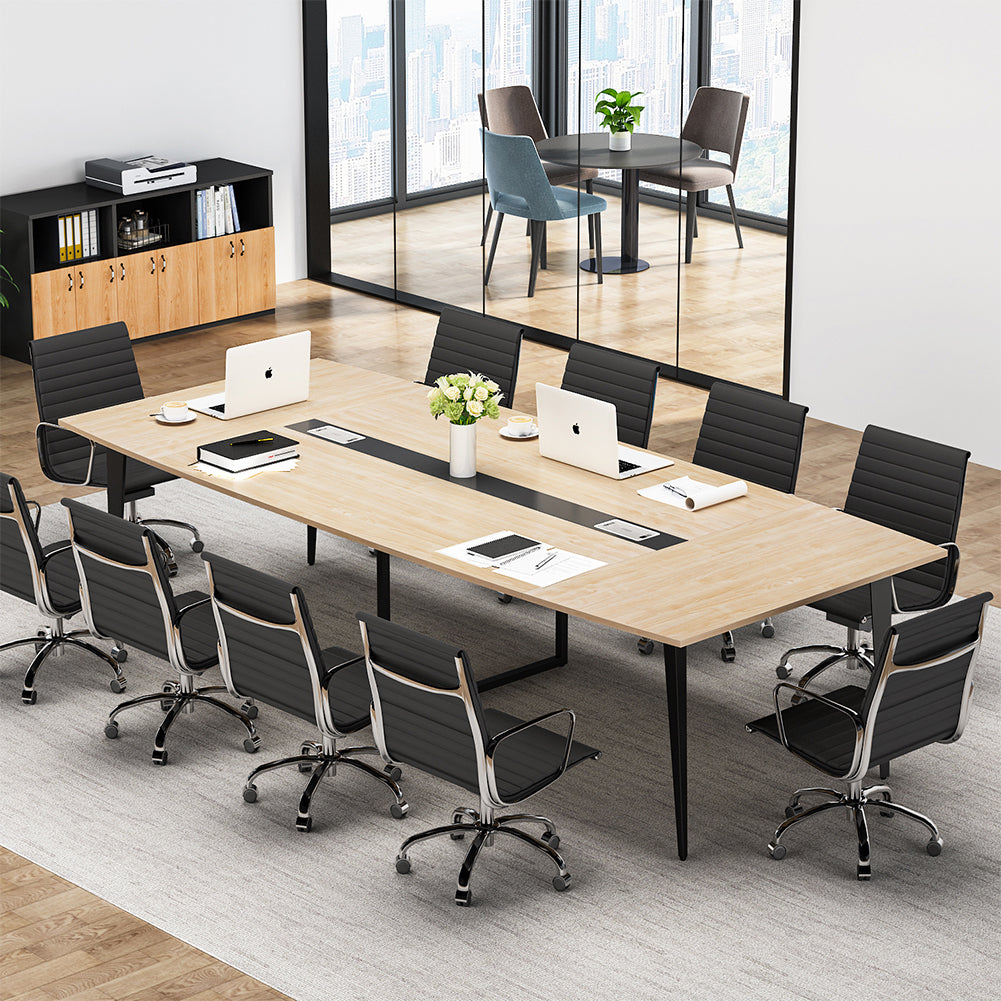 Tribesigns 8FT Conference Table, 94.48L x 47.24W x 29.52H Inches Boat Shaped Meeting Table with Rectangle Grommet, Image 3