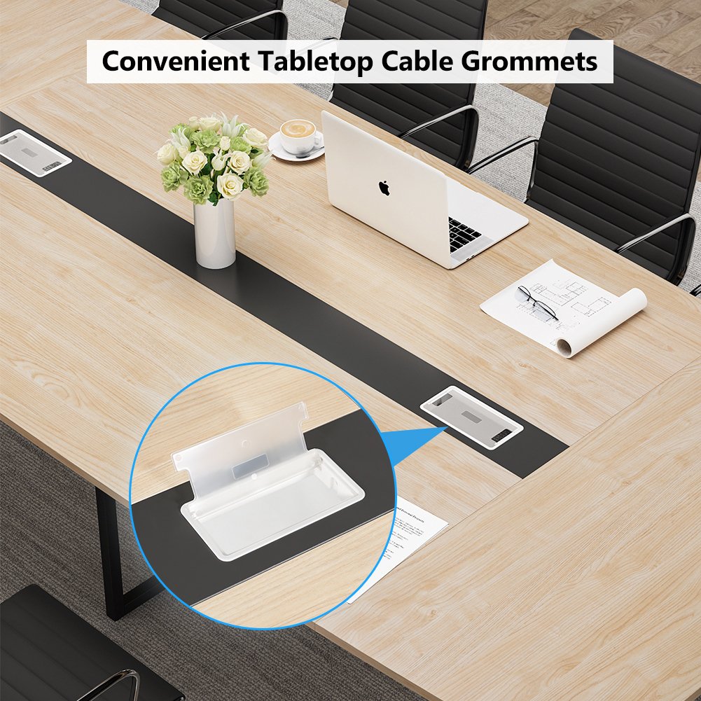 Tribesigns 8FT Conference Table, 94.48L x 47.24W x 29.52H Inches Boat Shaped Meeting Table with Rectangle Grommet, Image 4