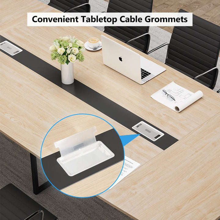 Tribesigns 8FT Conference Table Boat Shaped Modern 94.48x47.24 Inches Grommet Image 4