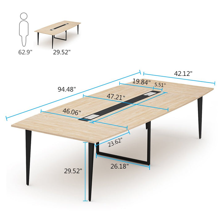 Tribesigns 8FT Conference Table, 94.48L x 47.24W x 29.52H Inches Boat Shaped Meeting Table with Rectangle Grommet, Image 6