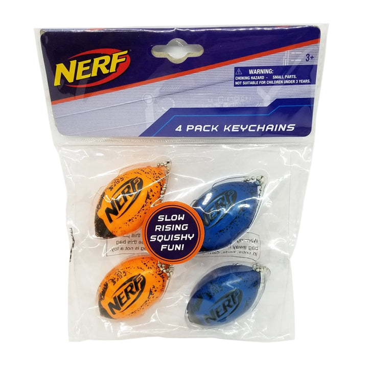 (4 Pack) Nerf Football Squishy Fun Mini Football KeyChains, Blue and Orange Image 1