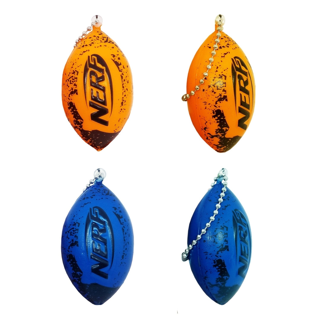 (4 Pack) Nerf Football Squishy Fun Mini Football KeyChains, Blue and Orange Image 2