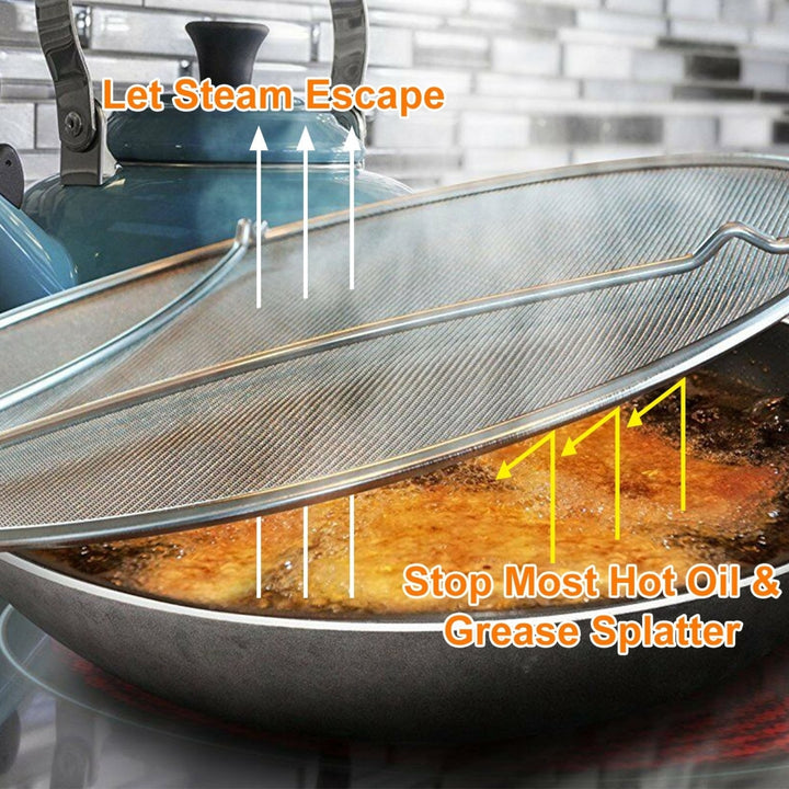 Stainless Steel Grease Splatter Screen 13in Fine Mesh Cooking Oil Shield Image 5