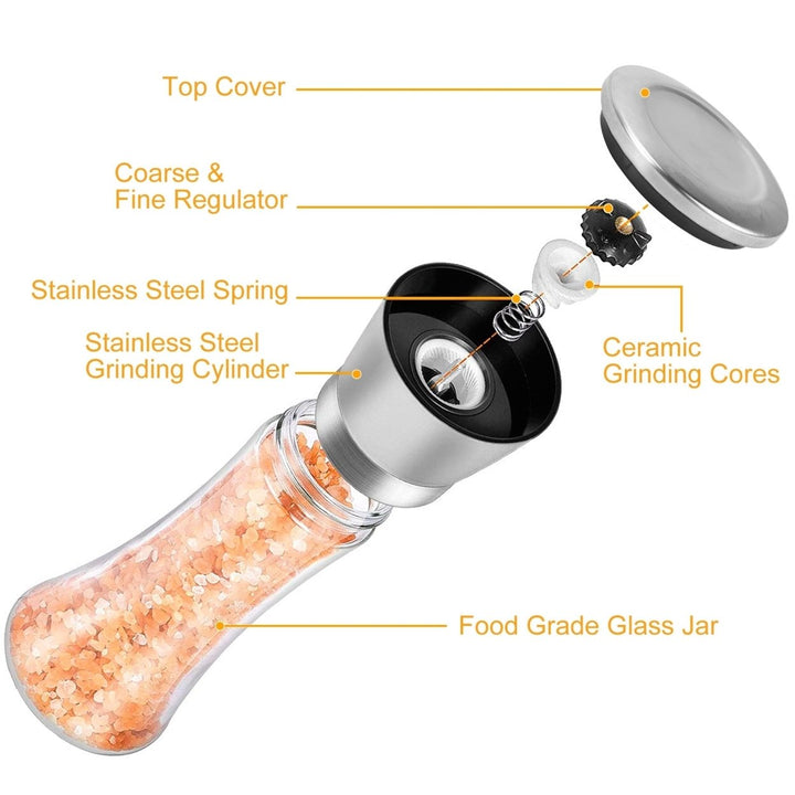 Stainless Steel Salt Pepper Grinder Tall Glass Adjustable Coarseness 304 Stainless Image 5