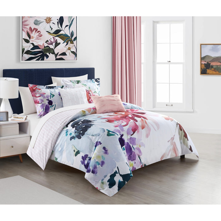Victoria 5 Piece Reversible Comforter Set Floral Watercolor Design Bedding Image 3