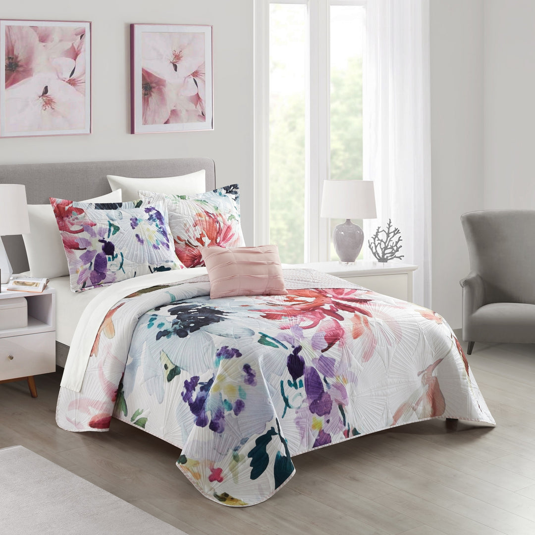 Ateus Palace 3 or 4Piece Reversible Quilt Set Floral Watercolor Design Bedding Image 3