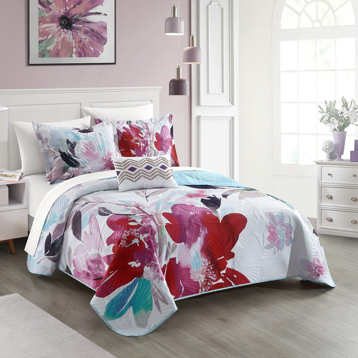 Ateus Palace 3 or 4Piece Reversible Quilt Set Floral Watercolor Design Bedding Image 4