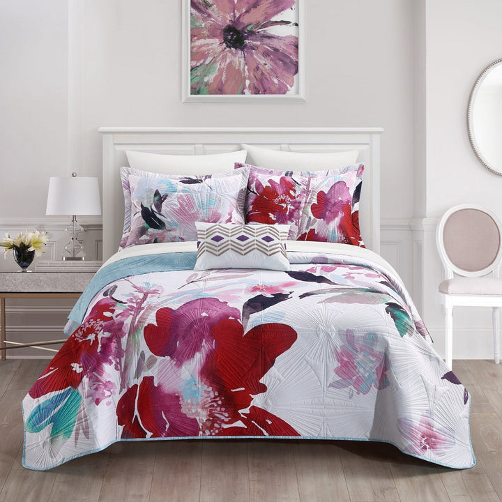 Ateus Palace 3 or 4Piece Reversible Quilt Set Floral Watercolor Design Bedding Image 1