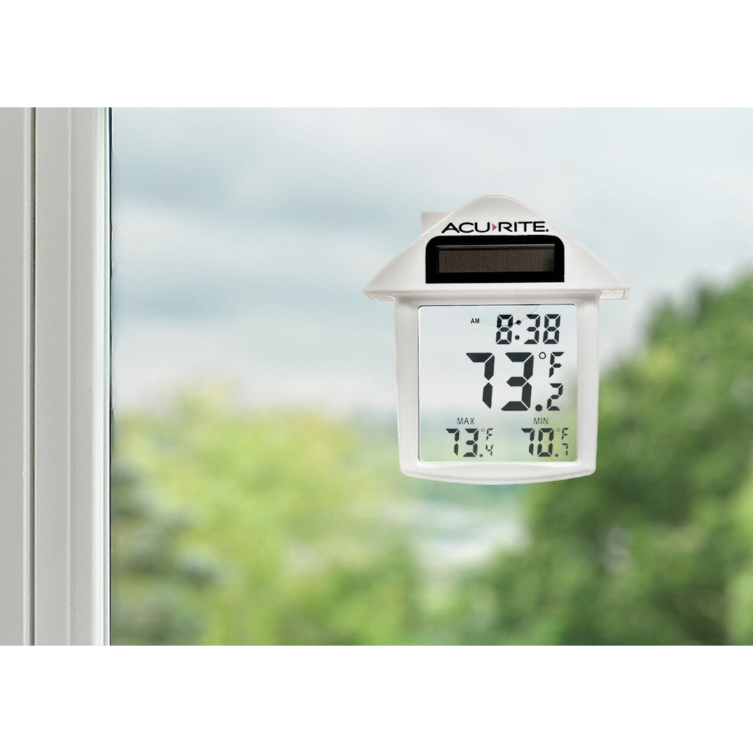 AcuRite Solar Powered Window Thermometer with Digital Clock, Daily High and Low Temperatures, Reversible Design, Image 2